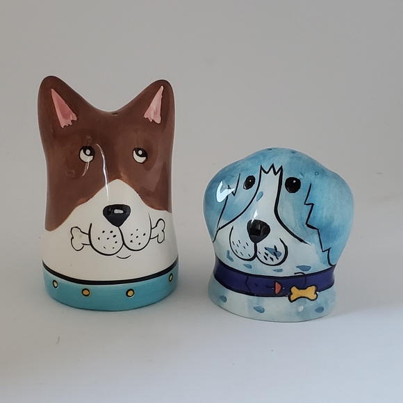 Dogzilla Salt & Pepper Shakers Dogs Candace Reiter Designs Vintage Handpainted - Picture 1 of 9